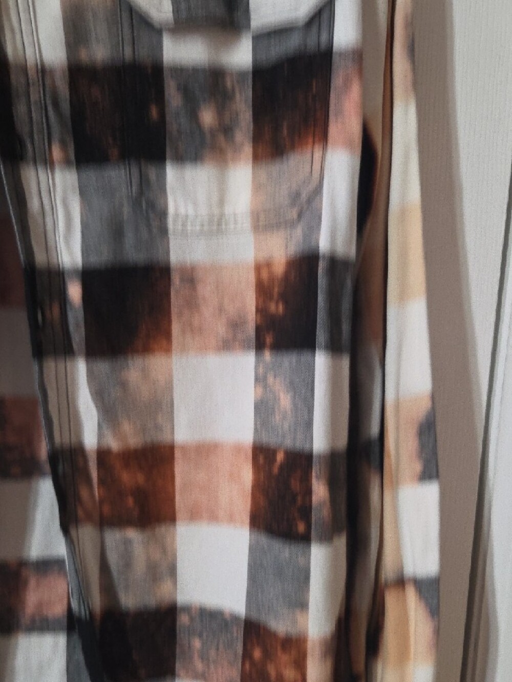 George Plaid Button-Down Flannel Shirt - Black, White & Brown Hand Bleached - Picture 4 of 12